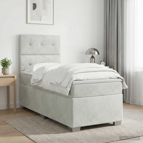 Cama box spring con colchón Gris Claro 100 x 200 cm Terciopelo (1/5)