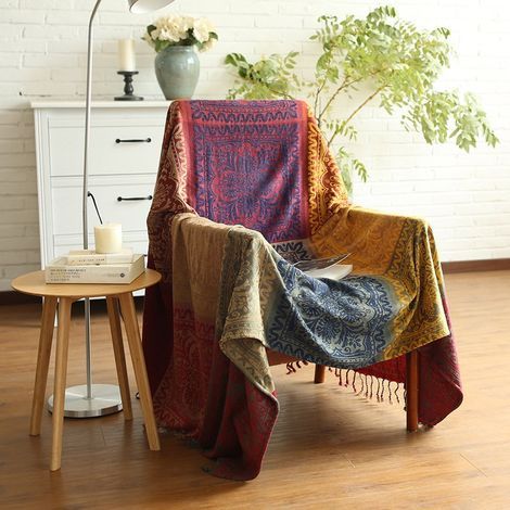 Manta de chenilla, manta de sofá con borlas de jacquard (1/5)