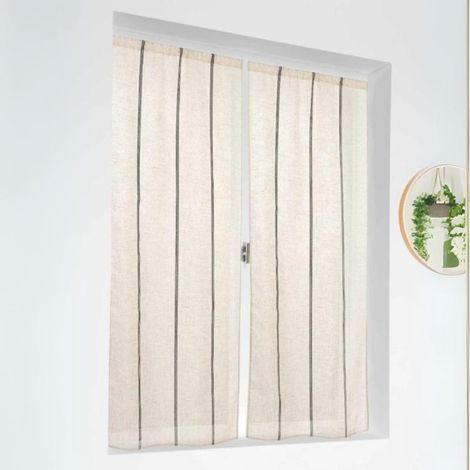 Paire de voilages droits à rayures Beige 60x160 cm (1/2)