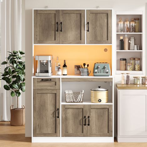 Armario de cocina 110x40x180 cm MDF blanco efecto madera con LED y enchufes - CHICFURN (1/5)