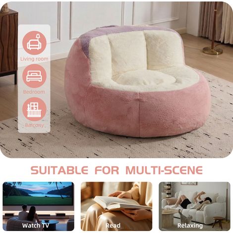 Fauteuil poire géant, canapé lounge en fausse fourrure multicolore, rembourrage mousse déchiquetée, pouf XXL pour salon, sans montage, rose+blanc+violet (1/5)