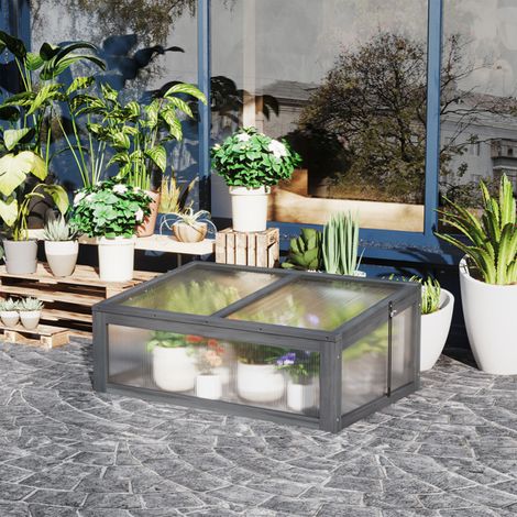 Extend Your Growing Season with a Grey Solid Wood Cold Frame Greenhouse - UV Blocking Polycarbonate, Easy Assembly, Perfect for Plants