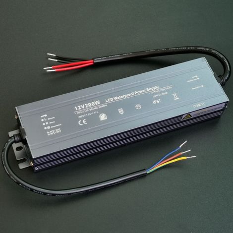 Transformateur 220v 12v 200W, Transformateur LED Étanche IP67 Alimentation 12V Convient aux Bande LED, Panneaux d'Affichage, 16,7A (1/5)
