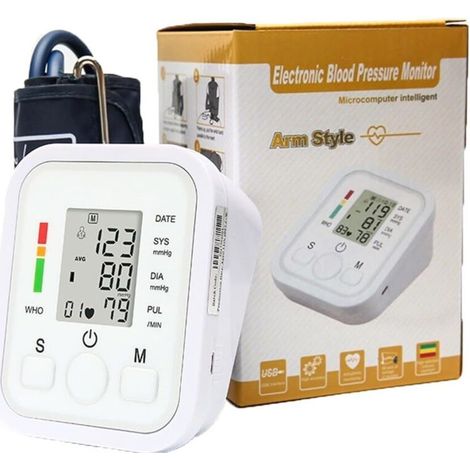 Tensiometre Bras, Professionnel Tensiomètre Bras Électronique Brassard Tensiometre Moniteur de tension artérielle automatique Mémoire 2 Utilisateur Ecran LCD et Brassard Réglable