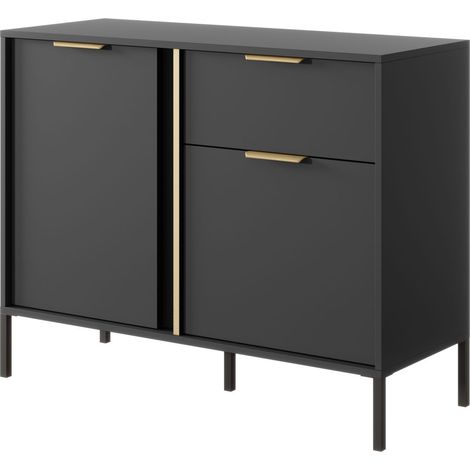 Cassettiera Compatta Antracite, 103 x 39,5 x 81,4 cm - 2 Ante, 1 Cassetto, Gambe Metalliche (1/5)
