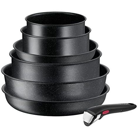 Tefal Ingenio Black Stone Batterie de cuisine 7 pièces, Empilable, Gain de place, Rev...