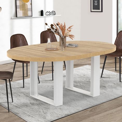 Mesa de comedor redonda extensible PHOENIX 6-8 personas madera y blanco 120-160 cm (1/5)