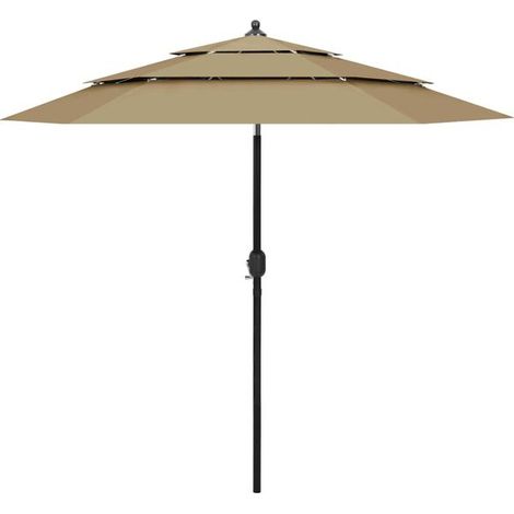 Parasol de jardin à 3 niveaux avec mât en aluminium taupe 2,5 m - Ombrelle jardin terrasse balcon extérieur résistant (1/5)