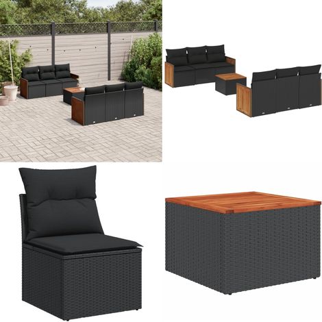 7-tlg. Garten-Sofagarnitur mit Kissen Schwarz Poly Rattan - Gartengestelle - Gartenmöbelset - Outdoor Möbel - Lounge Set - Rattan Gartenmöbel - Home & Living (1/5)