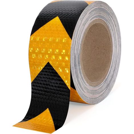 Ruban réfléchissant 10m x 5cm Ruban réflecteur étanche Ruban d'avertissement Autocollant Ruban de sécurité Ruban d'avertissement Visible pour véhicules remorques Bateaux camions Noir et Jaune (1/5)
