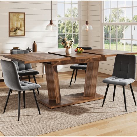 Mesa de comedor extensible 160x80x76 cm MDF marrón oscuro, estable y compacta - MEUBLIV (1/5)
