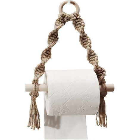 Porte-rouleau de papier toilette en macramé tressé, crochet de suspension fait main, jaune, 1 pièce (1/5)