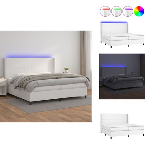 Sommier à lattes de lit matelas LED Blanc 200x200 cm Similicuir - Lit Plateforme - Lit Capitonné - Lit Design - Lit Moderne - Lit Double (1/5)