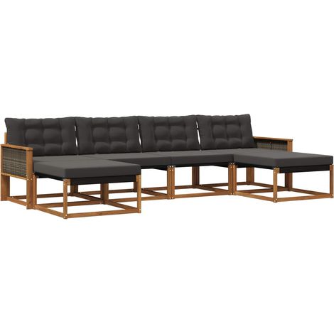 Set di divani da esterno con cuscino 6 pz  Salotto da Giardino Naturale e Nero (1/5)