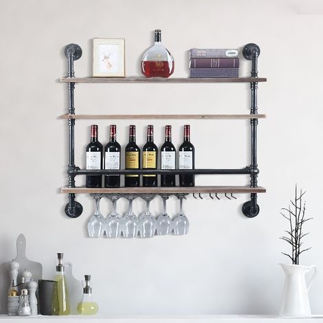 Weinregal im Retro-Industriestil für die Wandmontage Hängender Weinglashalter Regal für die Hausbar