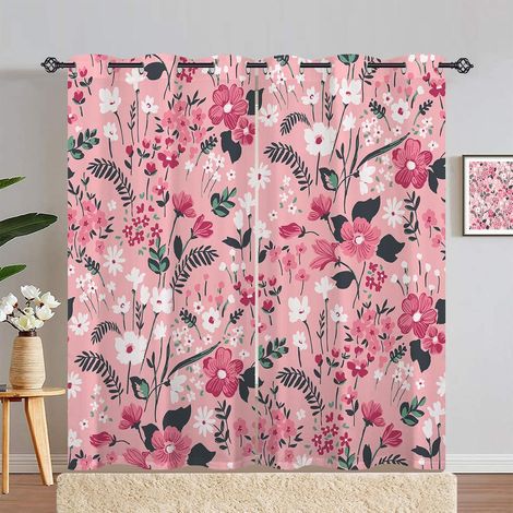 Rideau Occultant Aquarelle Fleur Feuille Tenture Opaque à Oeillets Draperies Intérieurs Rideau Thermique Isolant pour Maison Chambre Salon Fenetre 2 Pièces L 140 x H 280 cm - 140L X 280H cm (2 Panneau (1/5)