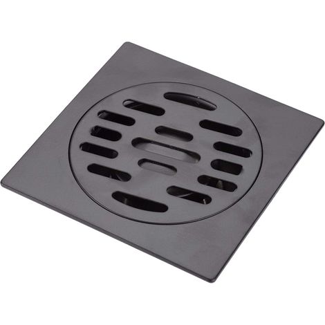 Siphon de sol avec couvercle amovible en acier inoxydable - Carré - Pour douche, salle de bain, cuisine, toilettes, garage - Noir (évacuation de sol normale) (1/5)