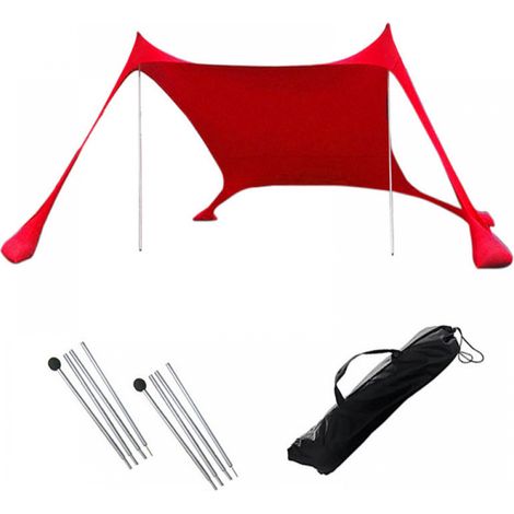 Tienda de playa plegable con 2 varillas y 1 bolsa de transporte, ideal para la playa, acampada y actividades al aire libre (roja), 200 x 210 x 150 cm (1/5)