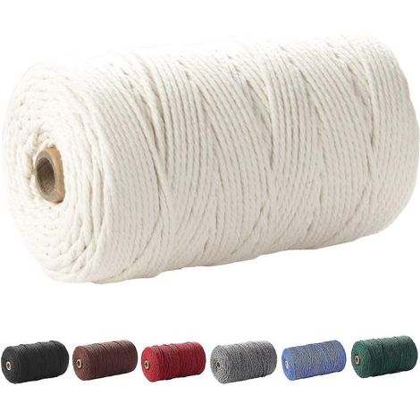 KLVGTIFS PU - Cordon de macramé, 3 mm x 200 m (environ), 100 % coton naturel, doux et non teint, beige. (1/5)