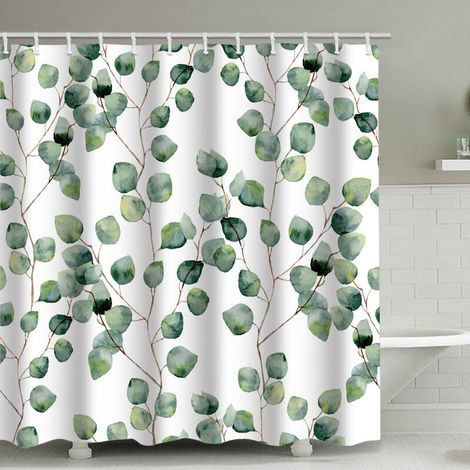 Green Shower Curtain Shower Curtain Polyester Fabric Anti-Mildew Waterproof Bathroom Curtain with Rings Hooks for Bathtub Green Leaf Round 180cm200cm (1/5)