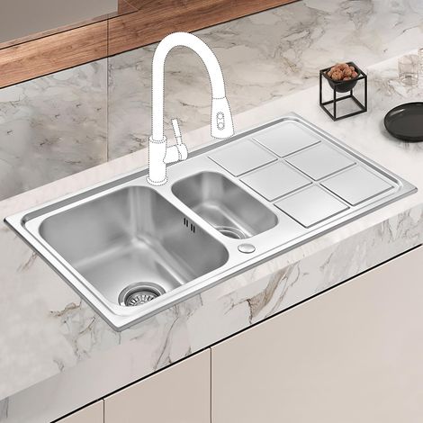 JASSFERRY Edelstahl Küchenspüle 1.5 Becken 970x500 mm, Reversibel Einbauspüle mit Siphon-Ablauf (1/5)