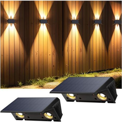Applique Solaire Extérieur, Nouvelle Génération Haut & Bas Applique Murale Solaire Blanc Chaud Lampe Solaire Murale Extérieur Étanche 2 Articles (1/5)