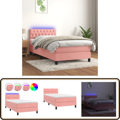 Boxspringbett Rosa Boxspringbett mit Matratze & LED Rosa 100x200 cm Samt - Boxspringbett ...