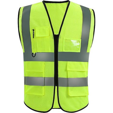 Gilet de Sécurité Jaune Fluorescent Réfléchissant avec Poches, Sans Manches pour Course de Nuit de Vélo, Taille Unique (1/5)