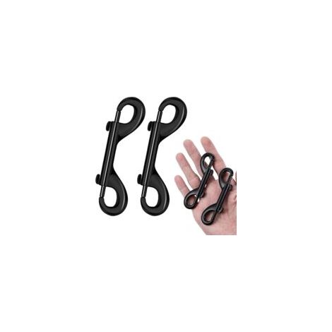 mousquetons doubles noirs à ressort, en acier inoxydable, pour laisses, sangles, ceintures et autres objets à suspendre.