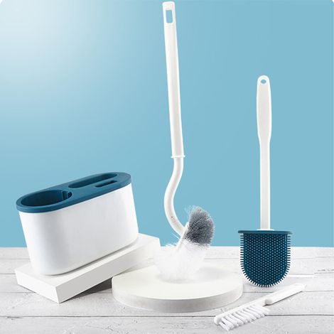 4er-Set WC-Bürsten, kein Bohren erforderlich, Wandmontage mit 3 Bürsten für Badezimmer, blau (1/5)