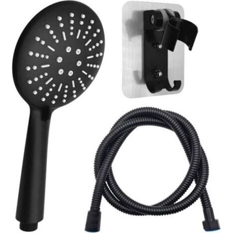 Pommeau de douche noir haute pression, pommeau de douche anticalcaire avec flexible de 1,5 m, grande douchette à main avec 3 jets, douche haute pression amovible avec flexible et support (1/5)