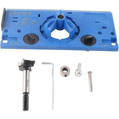 35-mm-Scharnierbohrlehre, Holzbearbeitungs-Scharnierlochbohrführung mit Fräser und 1/16-Zoll-Bohrer, blau