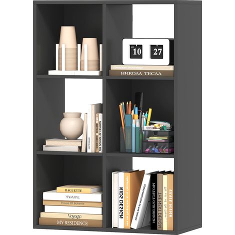 Libreria Nera dal Design Moderno con 6 Scomparti, HOMCOM, 61.5x29.5x91.5cm