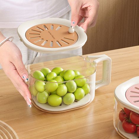 Multifunktionaler Obst- und Gemüsekorb mit 2-in-1-Teleskop-Abtropfschale und Deckel, braun, 1 Stück