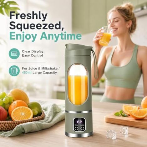 Mini extracteur de jus personnel 450 ml avec couvercle anti-fuite et ouverture pour boire, extracteur de jus USB, mini mixeur pour shakes et smoothies, pour cuisine, voyage, salle de sport (vert) (1/4)