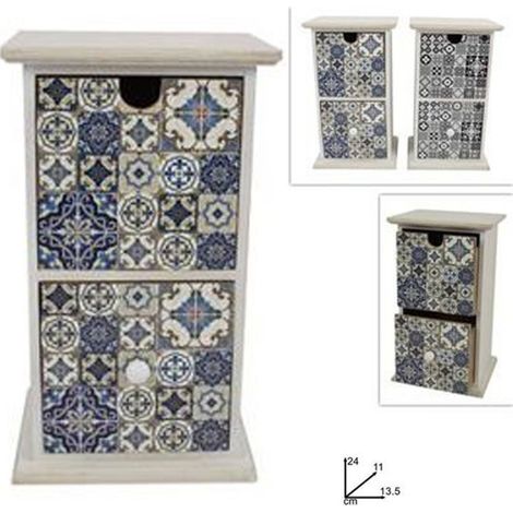 Trade Shop - Porta Oggetti Cassettiera Colonna Con 2 Cassetti Legno Country Chic Arredamento -