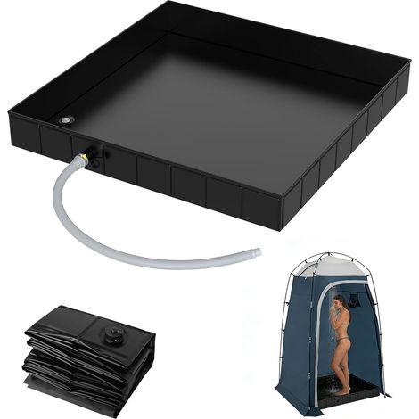 Folding Shower Base, 104 x 104 x 13 cm, Large Portable Camping Shower Tray, with Drain Hose, 2 Holes for Wastewater, Shower Tent Base, Base for Indoor, Outdoor (1/5)
