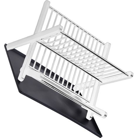 Égouttoir vaisselle 2 niveaux grande capacité plaque égouttage séchage pliable pour assiettes bols cuisine blanc (1/5)