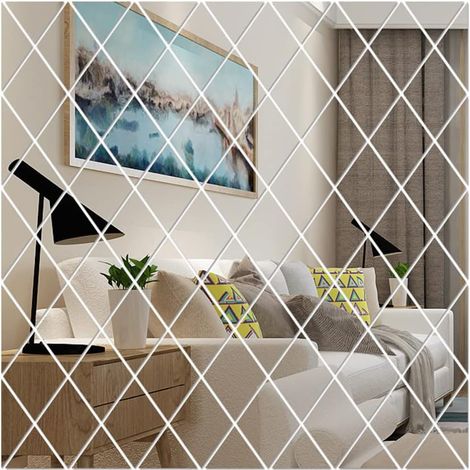 MINKUROW 58 Piezas Espejos de Pared Autoadhesivos de Diamante, Pegatinas de Espejo acrílico, Espejo Decorativo Moderno 3D Arte de Pared extraíble para Sala de Estar Dormitorio Oficina Decoración del h (1/5)