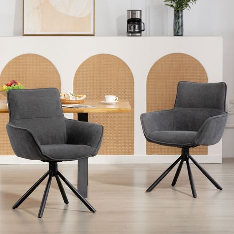 Ensemble de 2 chaises de salle à manger pivotantes rembourrées avec accoudoirs, pieds en métal et assise grise foncée (1/4)