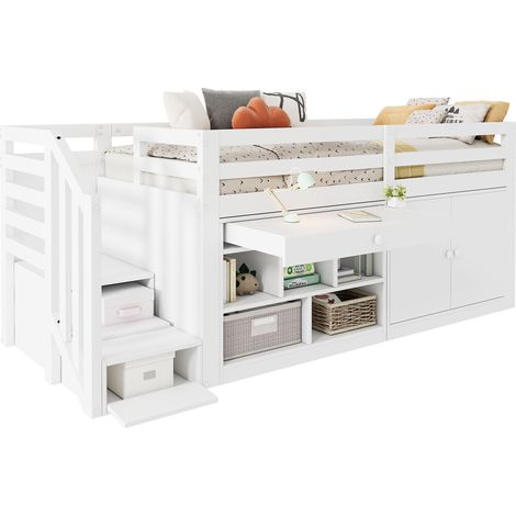 CHICFURN Letto soppalcato per bambini 90x200 cm, legno/MDF bianco, contenitori, senza materasso (1/5)