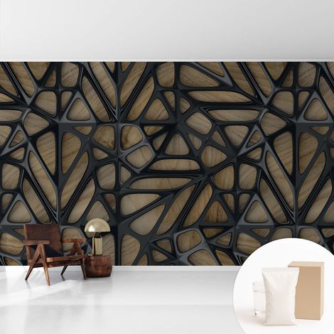 Papier peint intissé avec imprimé installation simple qualité excellente sans désordre - Colle incluse gratuite Réseau en bois 416x254 cm (1/5)