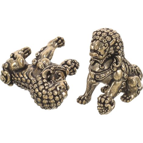 KICHOUSE Lot de 2 petites statues lions en laiton , style rétro , à la surface lisse et l'effet déco