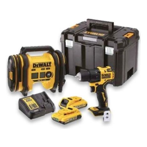 Dewalt – Perceuse-visseuse 18V avec 2 batteries 2Ah – Moteur Brushless – Couple 65Nm – Gonfleur 11 bar – DCK2067D2TQW