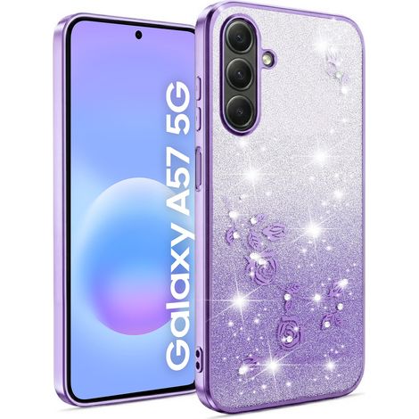 Custodia per Samsung Galaxy A57 5G, fiore glitterato, viola (1/3)