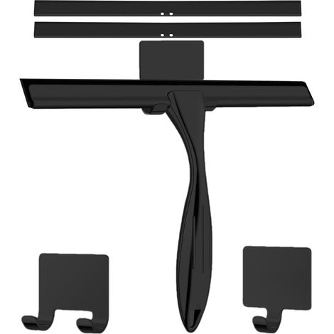 Duschabzieher Edelstahl Schwarz 25 cm mit Halterung und 2 Ersatzgummis (1/5)