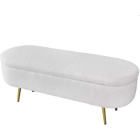 Panca contenitore in tessuto teddy bianco cm 122x41x47h (1/5)