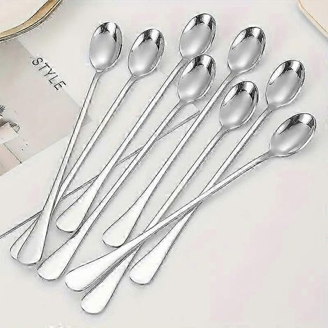 Lot de 8 cuillères à thé glacé, à café ou à glace en acier inoxydable à long manche, compatibles lave-vaisselle. (1/3)