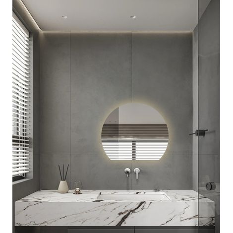 Saniclass Aura Miroir de salle de bains - 60x51.2cm - semi-rond - horizontal / vertical - éclairage LED indirect - miroir chauffant - Infrarouge