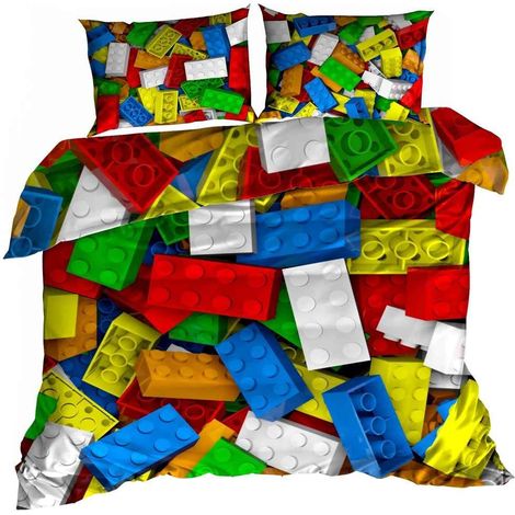 Ropa de cama de satén de algodón 3D de 160x200cm con bloques de Lego (1/3)